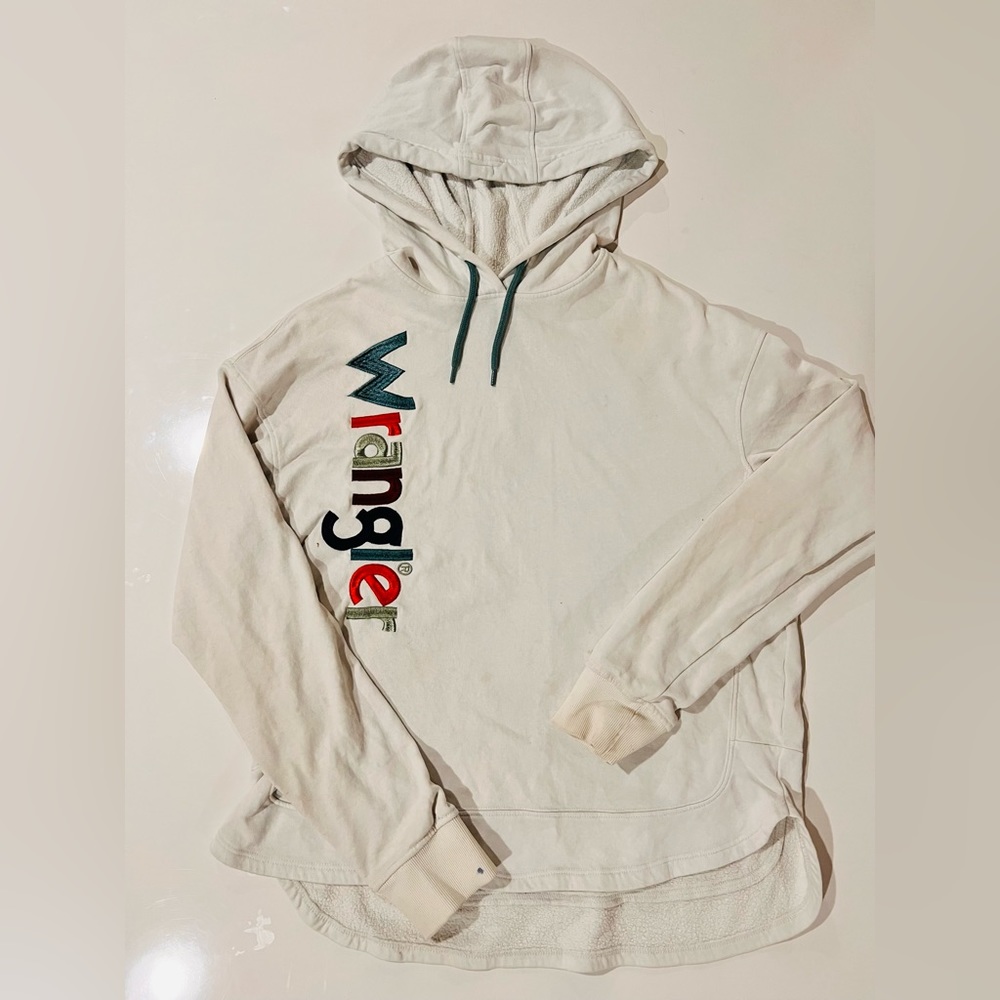 Longer, white, sweatshirt